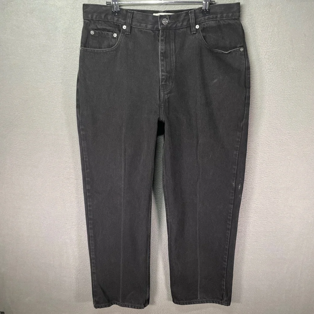 Black Relaxed Fit Jeans Mens 34x29 Straight Leg Faded Workwear Denim